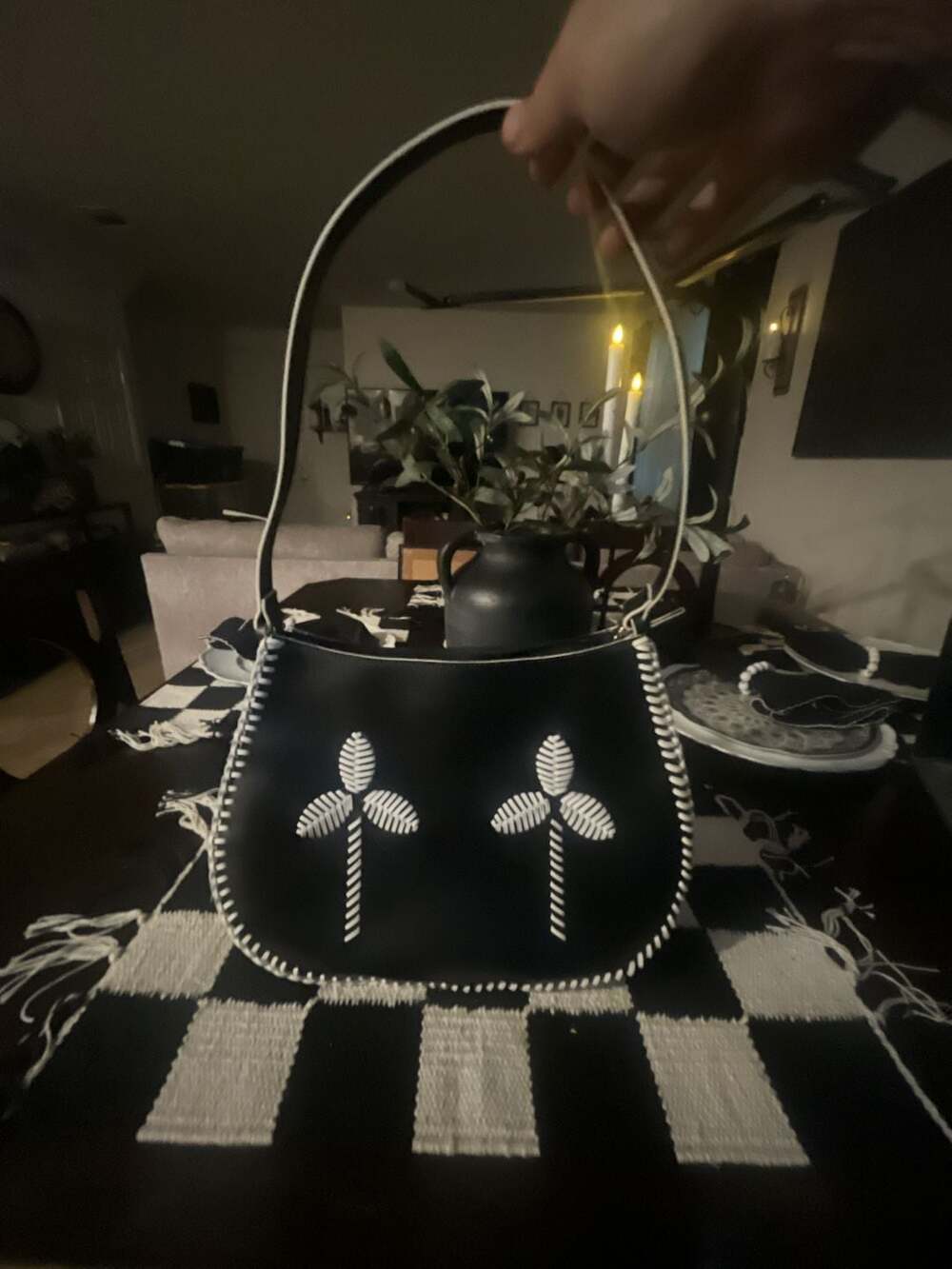 Leather eyelet-detail Shoulder Bag